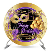 Lofaris Happy Birthday Gold Mask Balloon Round Backdrop